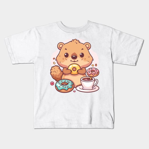 Cute Quokka eating donut Kids T-Shirt by MilkyBerry